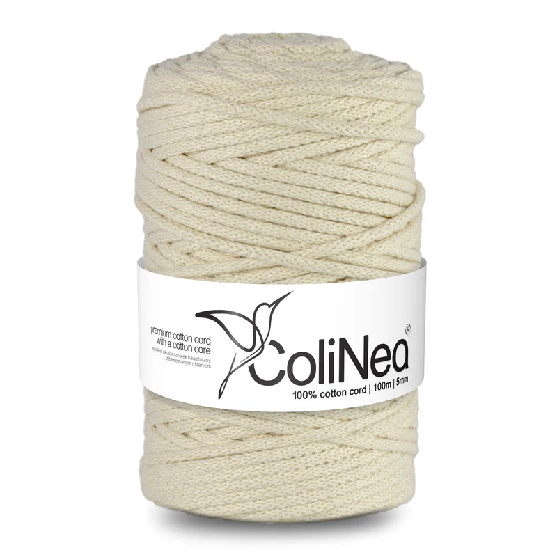ColiNea, Baumwollkordel mit Baumwollkern, geflochten, 5mm, 100m, elfenbein