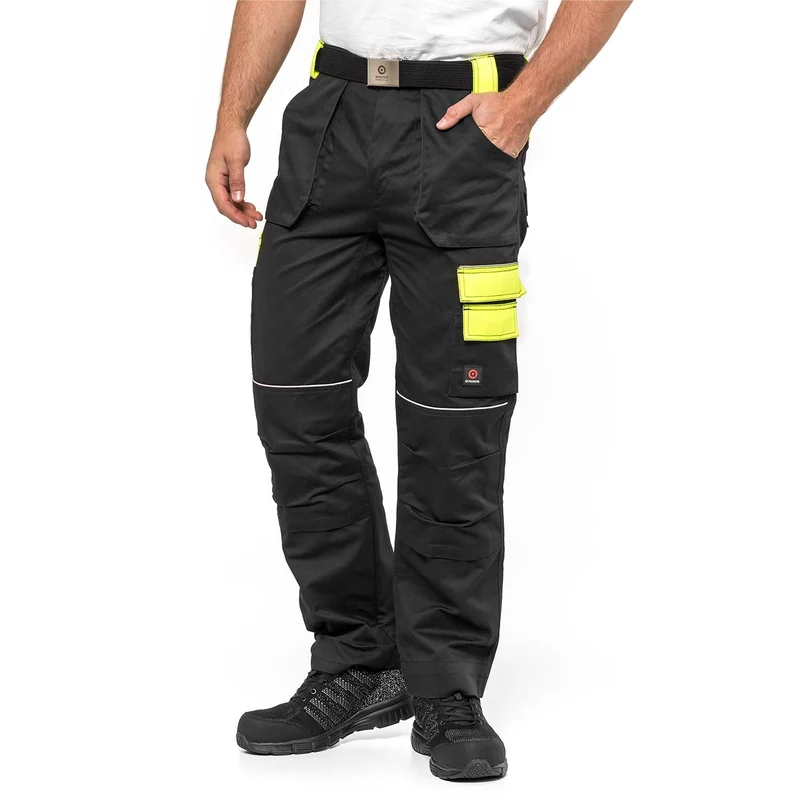 Helios Arbeitshose Monteurshose Handwerker Herrenhose 280 g / m2 (56, Schwarz/Gelb)
