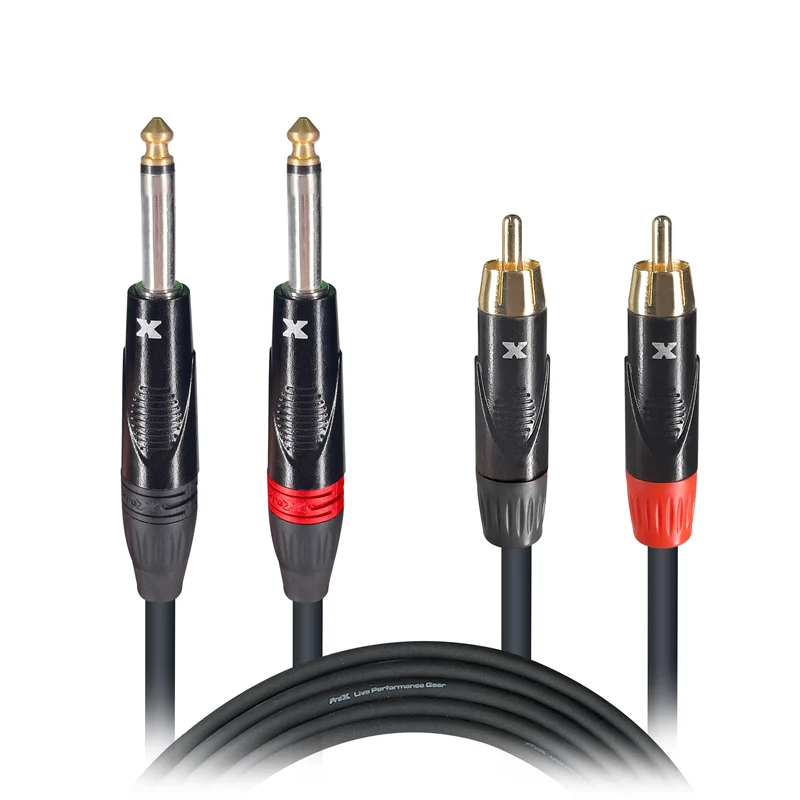 ProX 5' Ft. High Performance 1/4” Male TS to Dual RCA Male Unbalanced Audio Cable (Open Box)